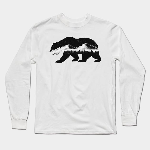 Bear at Night Long Sleeve T-Shirt by whizzerdee